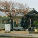 Traditional Korean Hanok architecture with intricate tiled roofs in Seoul, contrasting with modern urban developments